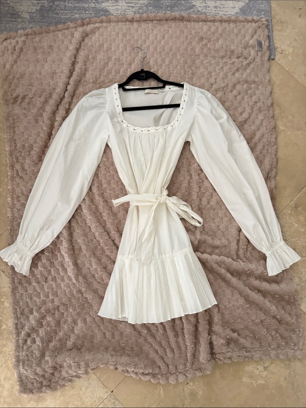 Ramy Brook Cream Long-Sleeve Tie-Waist Mini Dress never worn